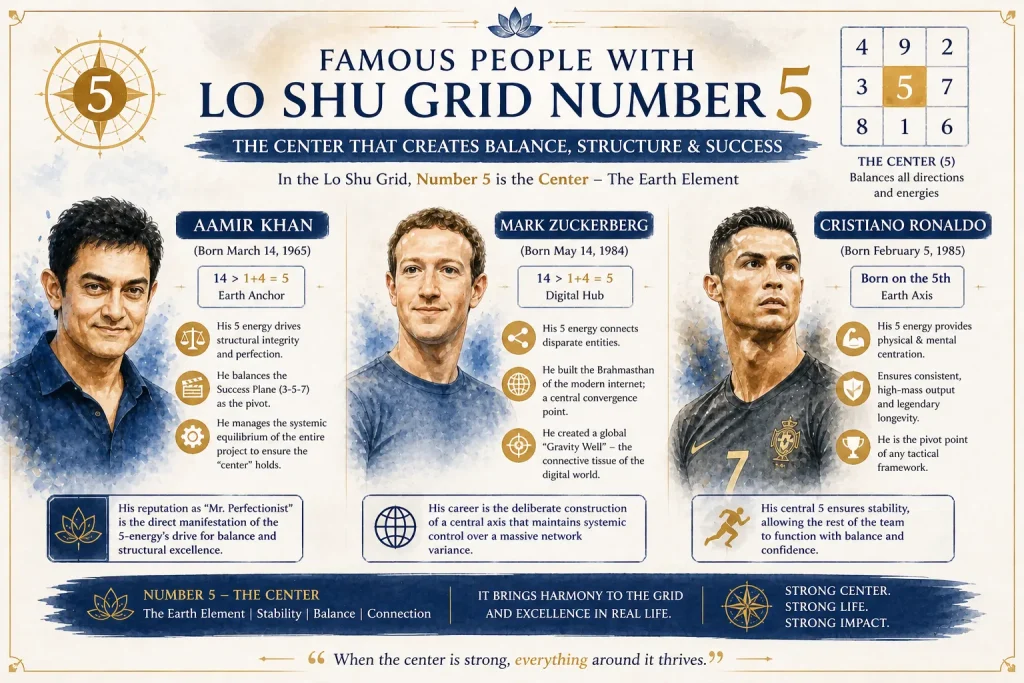 famous people with number 5 energy in their lo shu grid