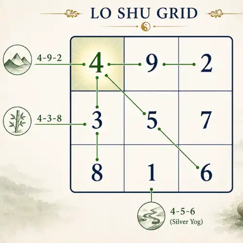 number 4 in lo shu grid with the lines it forms